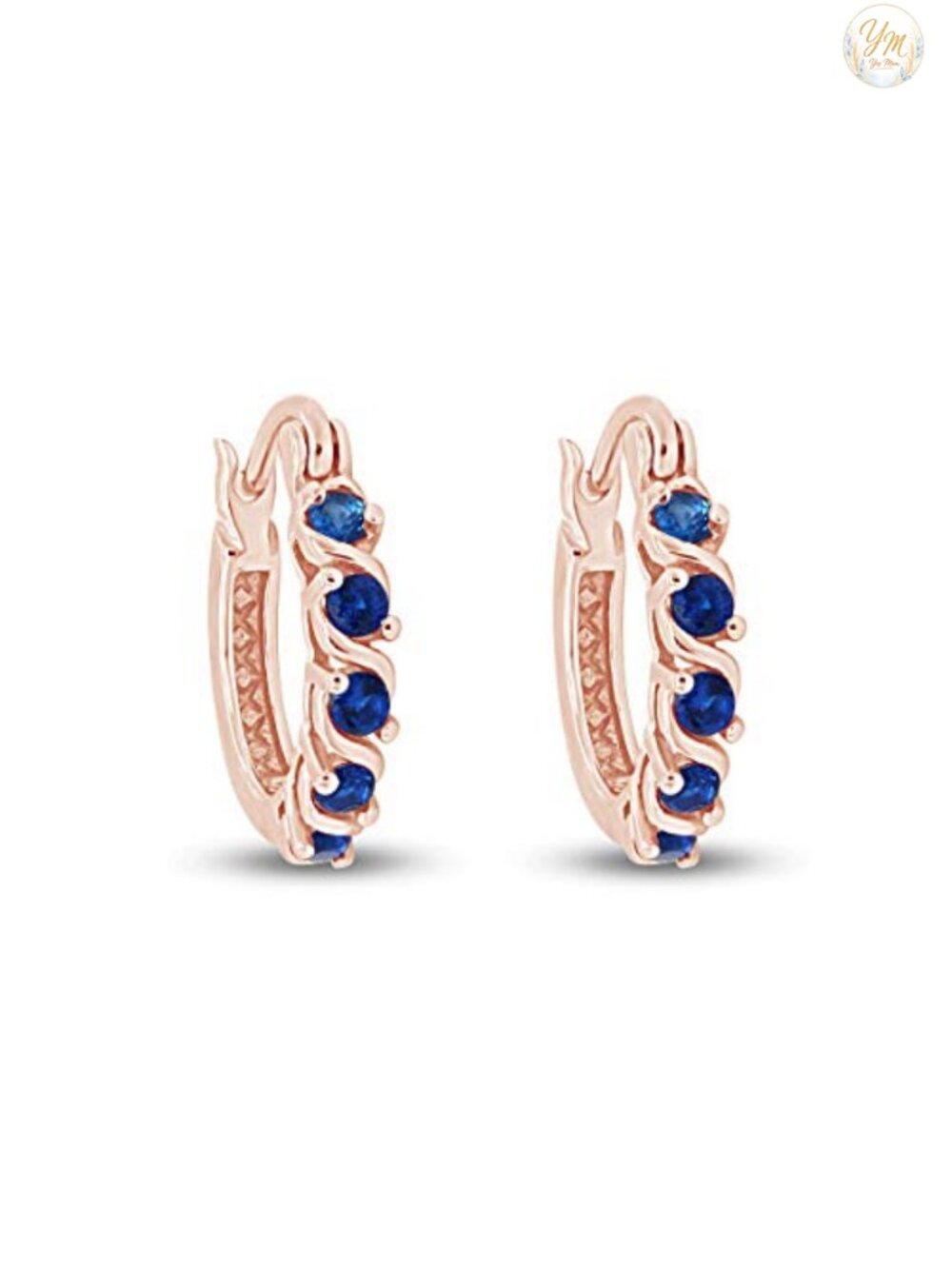 Dainty Hoop Earrings 14K Rose Gold Plated 925 Sterling Silver Blue Sapphire